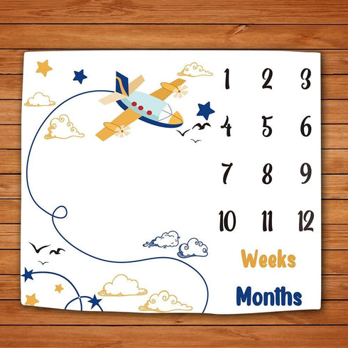 Baby Memory Blanket, Airplane Sky Pilot Baby Age Blanket Monthly Baby Blanket Milestone Blanket Swaddle Blanket, 48x40 Inch Baby Growth Chart Phot...