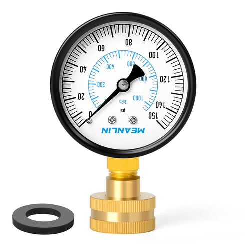 MEANLIN MEASURE 0-150psi Water Pressure Gauge,3/4" Female 2.5" FACE DIAL Water Pressure Test Gauge with Sealing Ring, Water Pressure Gauge for Hom...