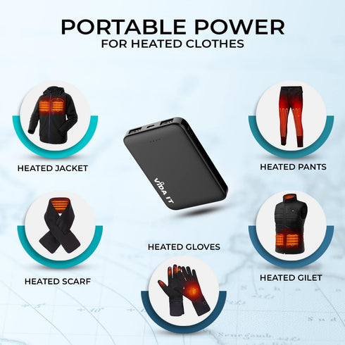 Vida IT 5000mAh Mini Power Bank Small Portable Charger for Heated Vest Jacket Battery Pack for iPhone Samsung Cell Phone with Dual USB Output, Lig...