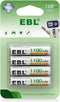 EBL AAA Rechargeable Batteries (4 Counts) 1100mAh Pre-Charged Triple A NiMH Battery with Retail Package...