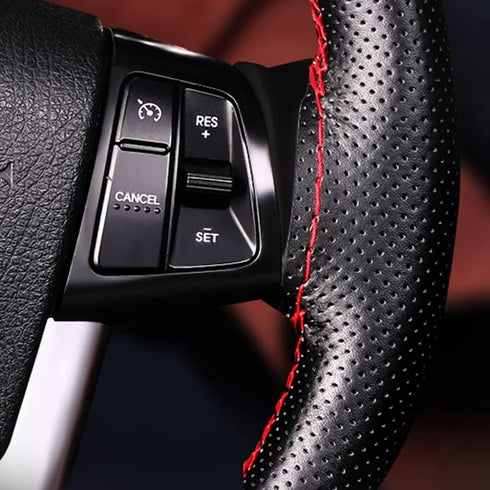 Genuine Leather Auto Car Steering Wheel Cover Stitch On Wrap,Anti Slip Universal 15 Inch,Balck and Red...