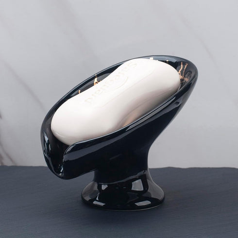 Ceramic Soap Dish, Leaf Shape, Self Draining, Black...