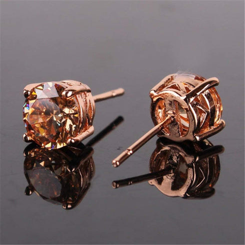 GULICX Rose Gold Tone Yellow Crystal Royal Journey Jewelry Eternity Stud Earring...