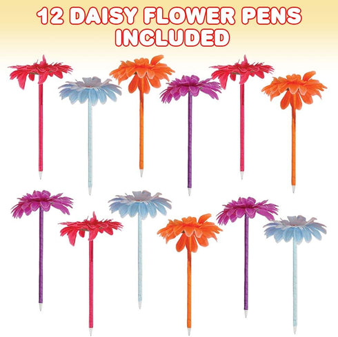 ArtCreativity Daisy Flower Pens, Set of 12, Fun Writing Pens for Kids & Adults with Black Ink, Cool Back to School Stationery Supplies, Birthday P...