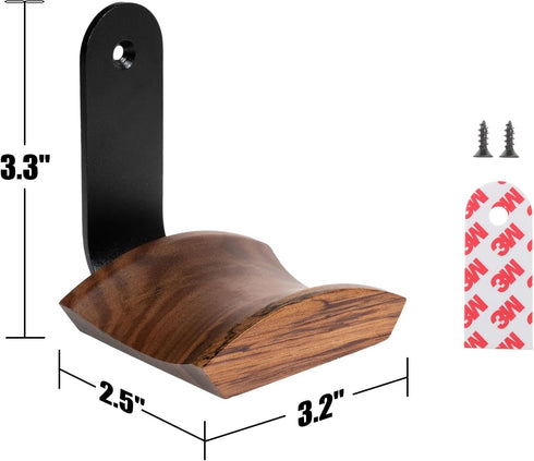 Walnut Wood Headphone Wall Mount Holder, with VHB Adhesive Tape and Screw, Holds 10 lbs (Black & Walnut Wood)...