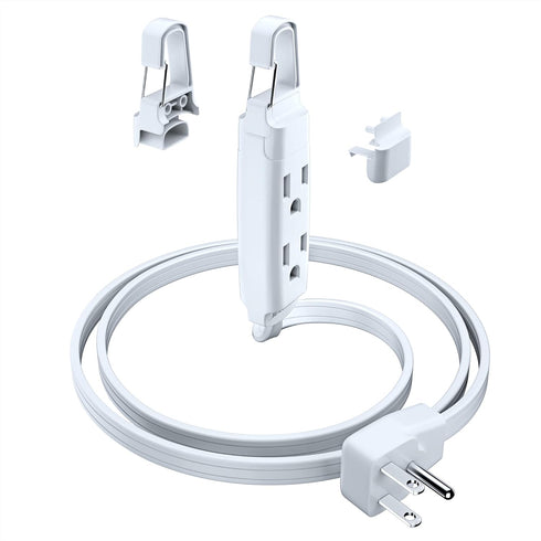 Maximm Extension Cord with Removable Easy-Hook System, 1 ft, 3 Outlet Extension Cord 90° Flat Plug, Hang at Eye Level or Higher for Super-Easy Acc...