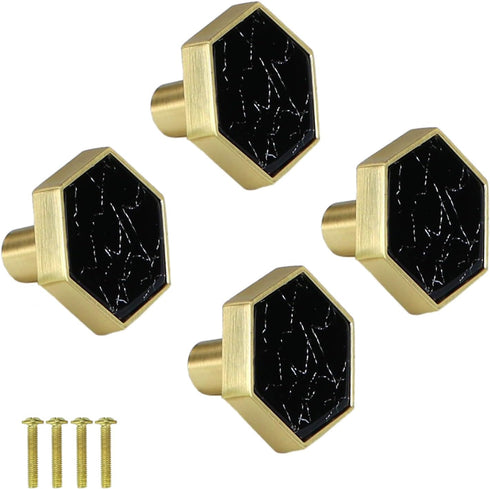 Gold Hexagon Cabinet Knobs Dresser Drawer Knobs Modern Furniture Knob and Handles Kitchen Cabinet Handles with White Zinc Alloy Cupboard Door Pull...