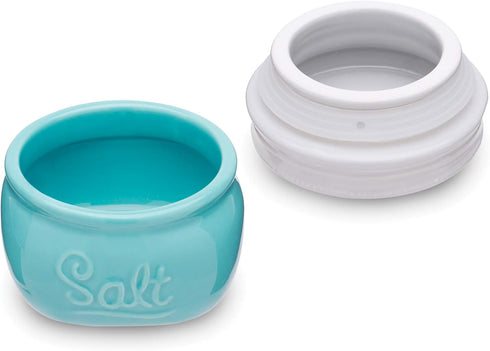 Fox Run Vintage Style Mason Jar Salt Cellar, Blue Ceramic with White Lid, 1 Cup Capacity...