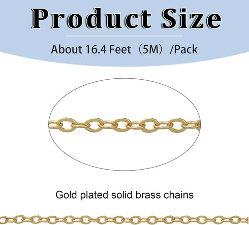 16.4 Feet Necklace Chains for Jewelry Making, Gold Plated Solid Brass Bulk for DIY Necklace Pendant Extender Link Supplies...