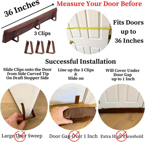 Evelots Cold, Hot Air Door Draft Stopper - Strong Metal Clips - Block Cold Air, Noise, Dust - Warm & Quieter Home- No Need to Bend Down- 36 Inch W...
