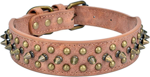 Mushrooms Spiked Rivet Studded Adjustable Pu Leather Pet Collars for Cats Puppy Dogs (14.2"-18.1" Neck, A Brown)...