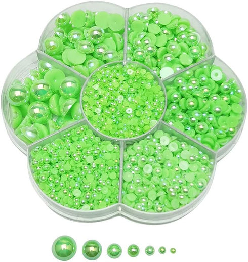 Chenkou Craft 3000PCS 1 Box Neon Green Round Flatback Imitation Half Pearls Bead Loose Beads Gem (Neon Green Half Ball)...
