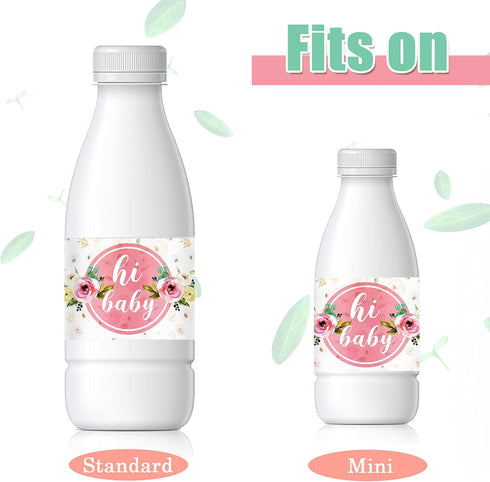 Zonon 48 Pieces Pink Baby Shower Water Bottle Labels Floral Baby Shower Decorations Waterproof Water Bottle Stickers Wrappers for Pink Floral Them...