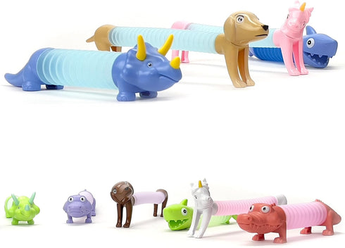 Boxgear 5-Pack LED Pop Tubes Mixed Animal Fidget Toys – Sensory Tubes for Toddlers – Cute Animal Sensory Fidget Toys for Girls and Boys – Stress-R...