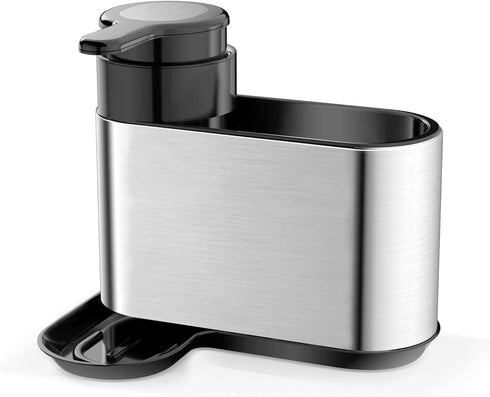 Dish Soap Dispenser with Sink Caddy Kitchen Sink Organizer with Sponge Holder Brush Holder for Countertop, Stainless Steel...