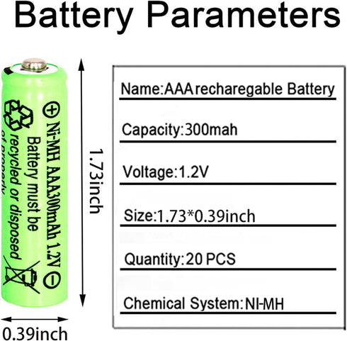 1.2V AAA 300mAh Ni-MH Rechargeable Batteries for Solar Lights,20 Packs...