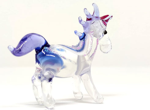 Unicorn Tiny Miniature Figurines Hand Blown Glass Art Fantasy Animals Collectible Gift Home Décor (Blue Pink)...
