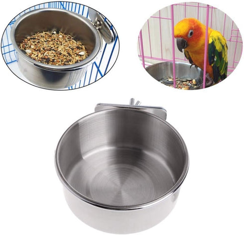 Pet Feeder Water,10oz 20oz 30oz Bird Hamster Small Animal Cup with Holder,2PC Stainless Steel Bowls,Each 10oz Cage Coop Hook Cup for Small Animal ...