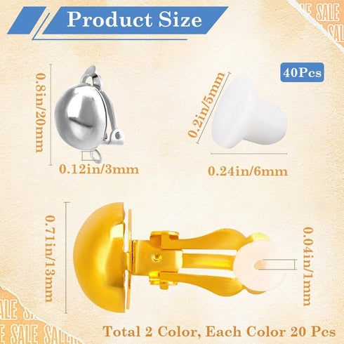1 Box 40Pcs Earring Converter Brass Clip on Earrings & 40Pcs Ear Cushions Gold Silver Non-Pierced Earrings Components with Loop Jewelry Findings f...