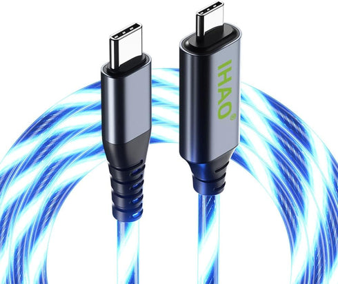 IHAO USB Type C to Type C PD 60W Fast Charging Cable Phone Charger High Data Speed Visible Cool LED Current Flowing for All USB C Device-Blue/39 I...