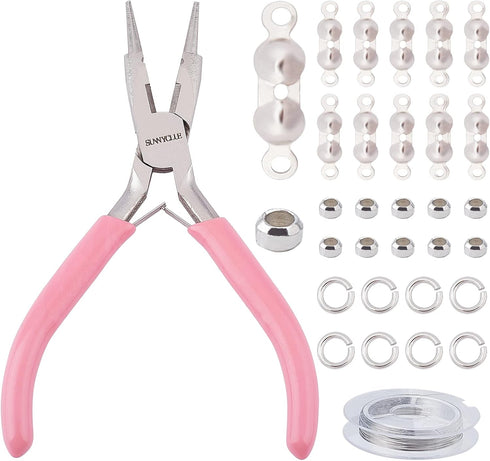 SUNNYCLUE Jewelry Pliers Making Supplies Kit Round Nose Pliers 32Feet Copper Jewelry Wire 40pcs Jump Rings 40pcs Crimp Beads & 40pcs Bead Tips for...