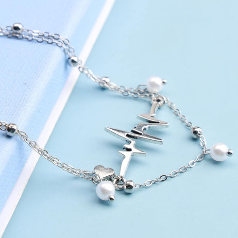 Boho Layered Pearl Anklet Silver Heartbeat Ankle Bracelet Love Heart Anklet Chain Beach Satellite Anklets Beaded Foot Chain Jewelry for Women and ...