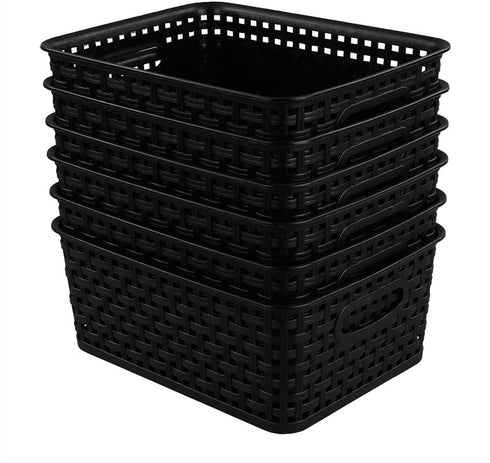 6-pack Black Woven Plastic Storage Baskets Organizing Bins...