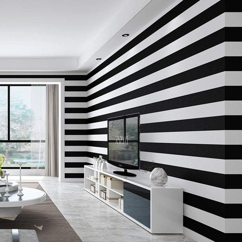 Peel and Stick Vinyl Black and White Striped Wallpaper Contact Paper Self Adhesive Stripe Shelf Liner Dresser Drawer Cabinets Liner Furniture Wall...