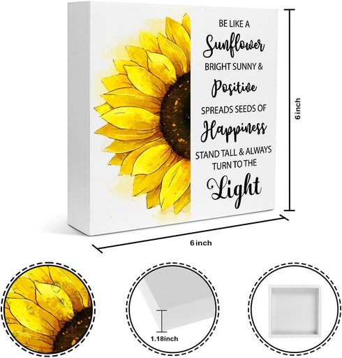 Creoate Sunflower Desk Decor, Inspirational Wood Block Sign Desk Decorations for Home Girls Room Dorm Office Desk Shelf Table Decor - Be Like a Su...