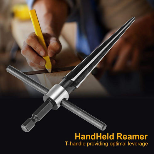 Handheld T Shape Tapered Hex Reamer Bridge Pin Hole Carbon Steel, Handle Drilling Tool for Taper Holes on Top of Planks, Chamfering, Screw Sinking...