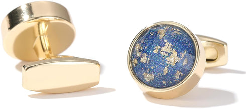 Polyhedral Blue/Black Gemstone Round Cufflinks for Men In Gift Case Golden/Silver Tone Unisex Cufflinks Jewelry Set for Wedding Party Anniversary ...