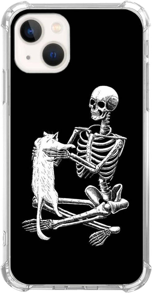 Cat and Skull Case Compatible with iPhone 15 Plus, Hippie Trippy Creepy Skull and Kitten Case for iPhone 15 Plus, Trendy Cool TPU Bumper Phone Cas...