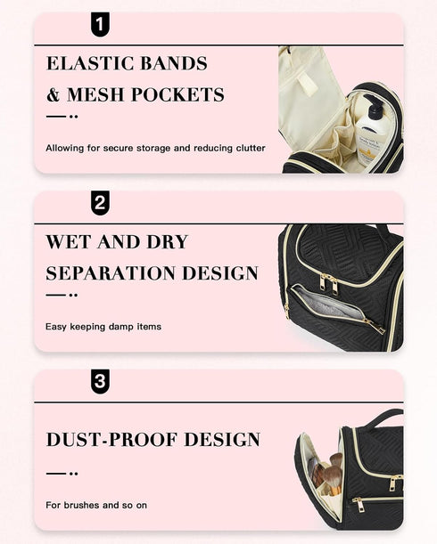 Telena Travel Essentials Toiletry Cosmetic Makeup Bag - Hanging Multifunctional Make Up Organizador,Water Resistant Accessories for Women,Portable...