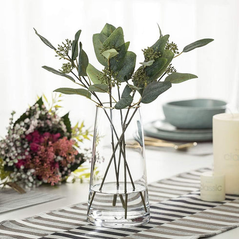 Moden Trapezoid Glass Vase with Gold Mouth for Centerpieces Home Wedding Decoration (1, Small 4.7" x 8.7")...