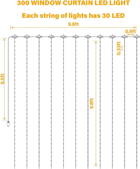 Curtain Lights 300 LED Twinkle Fairy Lights with Remote USB Powered for Wedding Christmas Backdrop for Bedroom Home Room Decor (Warm White)...