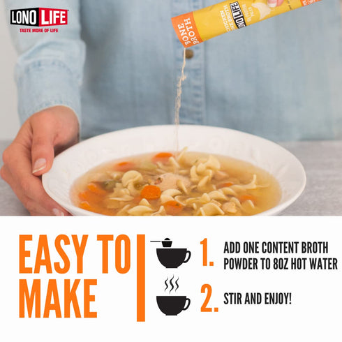 LonoLife Reduced Sodium Chicken Bone Broth Powder Mix | 10g Protein | Collagen-Rich, Keto & Paleo Friendly | Natural Ingredients | 10 Portable Sti...