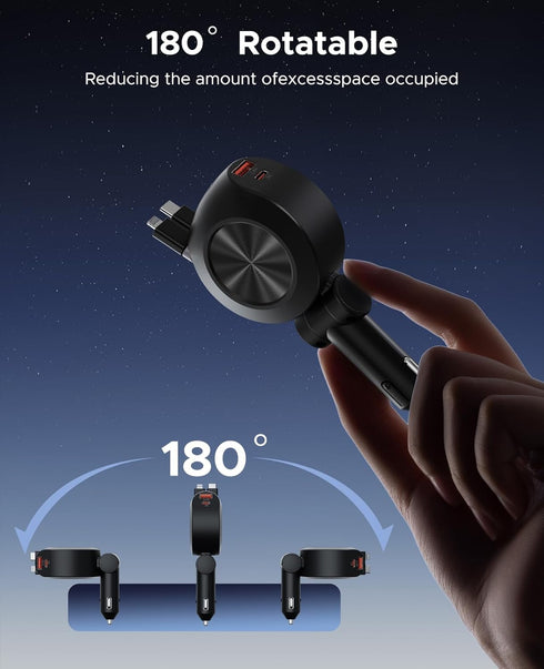 Retractable Car Charger, KOOPAO 69W 4 in 1 Fast Phone Car Charging Adapter, Multi USB C PD Retractable Cables Cord Cigarette Lighter Compatible wi...