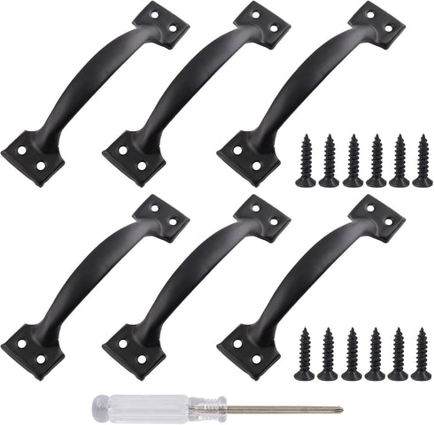 6 Pcs 4" Metal Gate Pull Handles, Bow Gate Handle Screen Door Pull, Vintage Barn Door Handles (Black)...