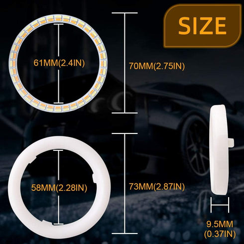 Qasim 1-Pair 70MM White+Amber Switchback 84SMD 4014 LED Car Angel Eyes Halo Ring DRL Fog Light Turn Signal Light Lamp 12V...