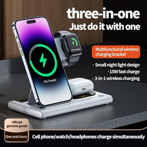 Wireless Charger 3-in-1 Fast Charging Stand Foldable Portable Travel Multi-Device Charging Station for iPhone 14 13 12 11 Pro Max Samsung Series A...