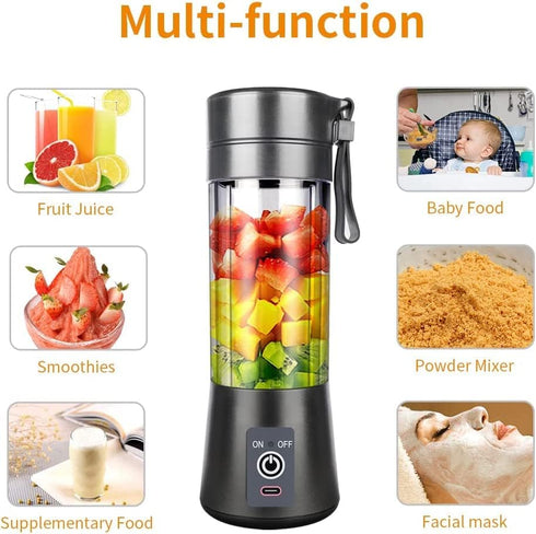 Personal Blender for Shakes and Smoothies, USB Rechargeable Shaker, Portable Juicer with Six Cutters, 380ML Juice Bottle for Travel Gym?Black?...