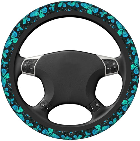 Butterfly Turquoise Green Steering Wheel Cover for Women Men Girls Car Accessories Decor Anti-Slip Neoprene Auto Steering Wheel Covers Protector U...