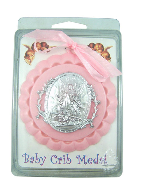 Moulded Acrylic Pink Crib Medal with Guardian Angel for Baby Girl Nursery Decor, 3 1/2 Inch...