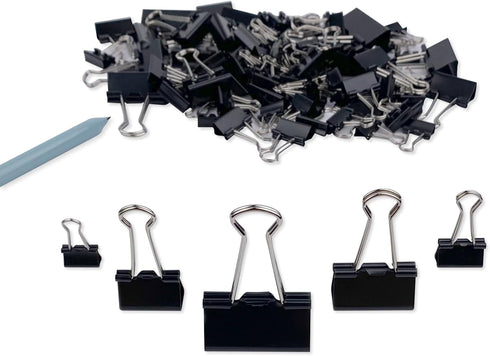 DSTELIN Binder Clips Paper Clamps Assorted Sizes 120 Count (Black), Large, Medium, Small, X Small and Micro, 5 Sizes in One Pack, Meet Your Differ...