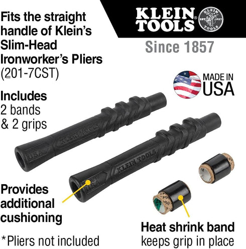 Klein Tools M200ST Plier Cushion Grip Kit with Heat Shrink Bands, Made in USA, use with Klein Slim-Head Ironworker's Pliers Cat No. 201-7CST, 2-Pa...