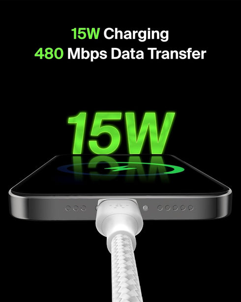 Belkin BoostCharge Braided USB-C to USB-A Charging Cable (3.3ft/1M) for iPhone 15 Series, Samsung Galaxy S24 Series, Note20, Google Pixel 8 & 7, i...