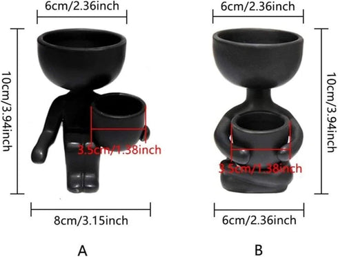 3.94” Creative Cute Imitation Humanoid Ceramic Flower Pot Succulent Planter Crafts Vase Home Decoration Personalized Gift (Black A)...