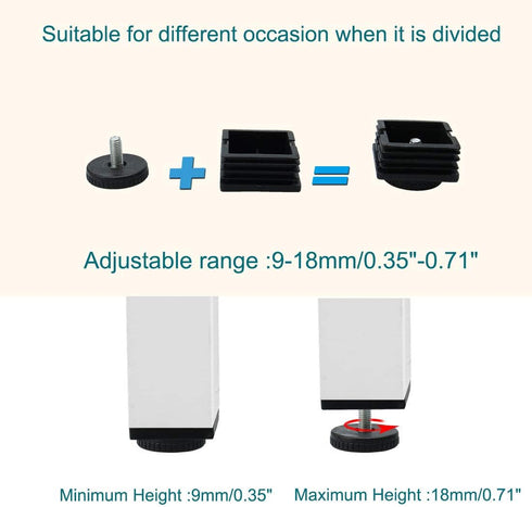 uxcell M8 Leveling Feet 50 x 50mm Square Insert Adjustable Furniture Glide 2 Sets...