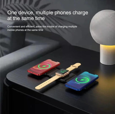 Magnetic Wireless Charging Station 3-in-1, Foldable, Magnetic Fast Charger for iPhone 15/14/13/12 Pro Max, Smart Watch and Earbuds(Black)...
