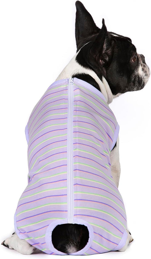 Puppy Striped Recovery Suit for Female Male Dogs Cats,Zip Up Dog Onesie Recovery Shirt Abdominal Wounds,Professional Spay Neuter Dog Pet Bodysuit ...